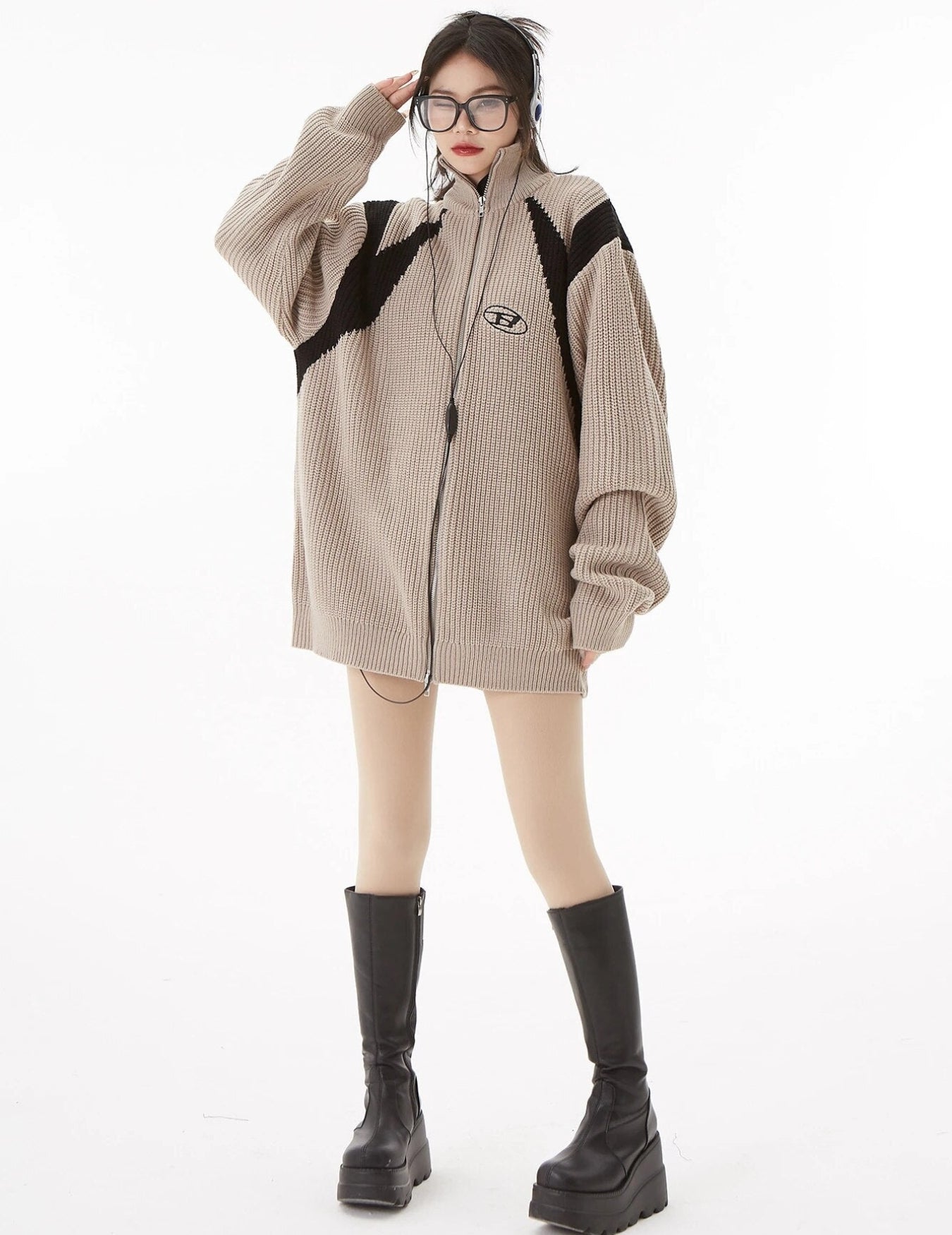 Turtleneck Zip-Up Loose Cardigan - KAYSMAR