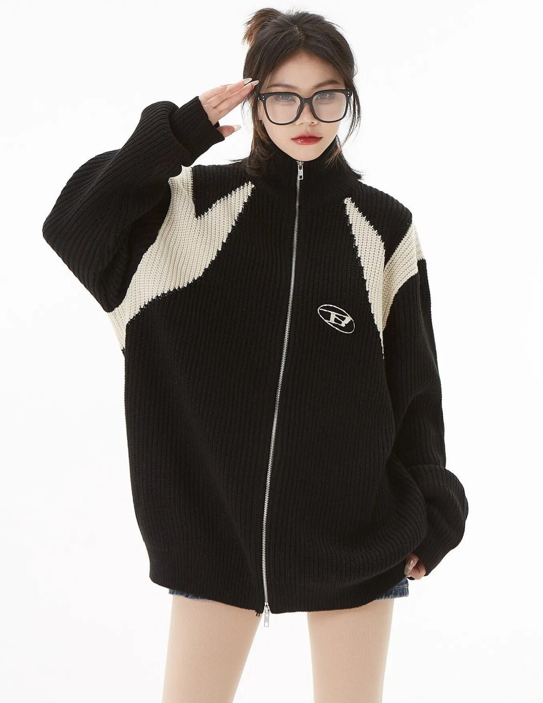 Turtleneck Zip-Up Loose Cardigan - KAYSMAR