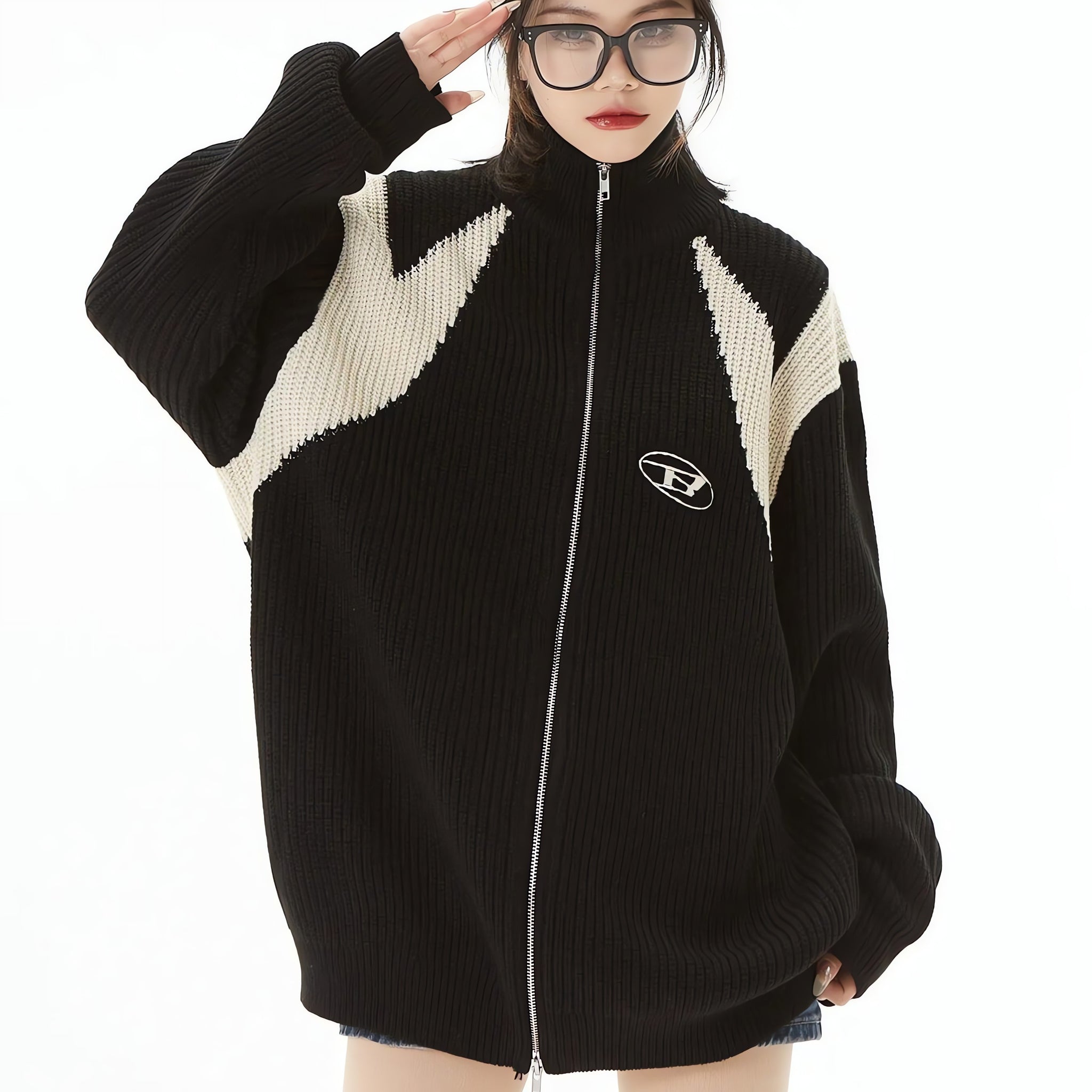 Turtleneck Zip-Up Loose Cardigan - KAYSMAR