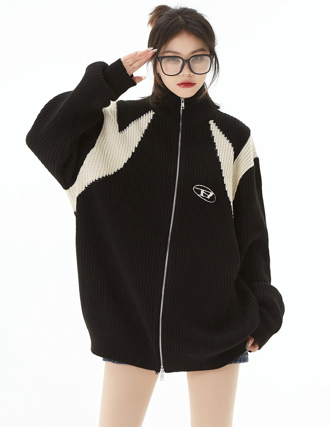 Turtleneck Zip-Up Loose Cardigan - KAYSMAR