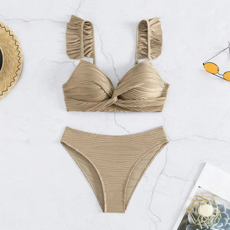 Twisted Bust Ruffled Straps Bikini Set - KAYSMAR