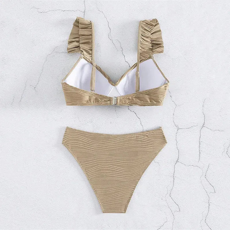 Twisted Bust Ruffled Straps Bikini Set - KAYSMAR