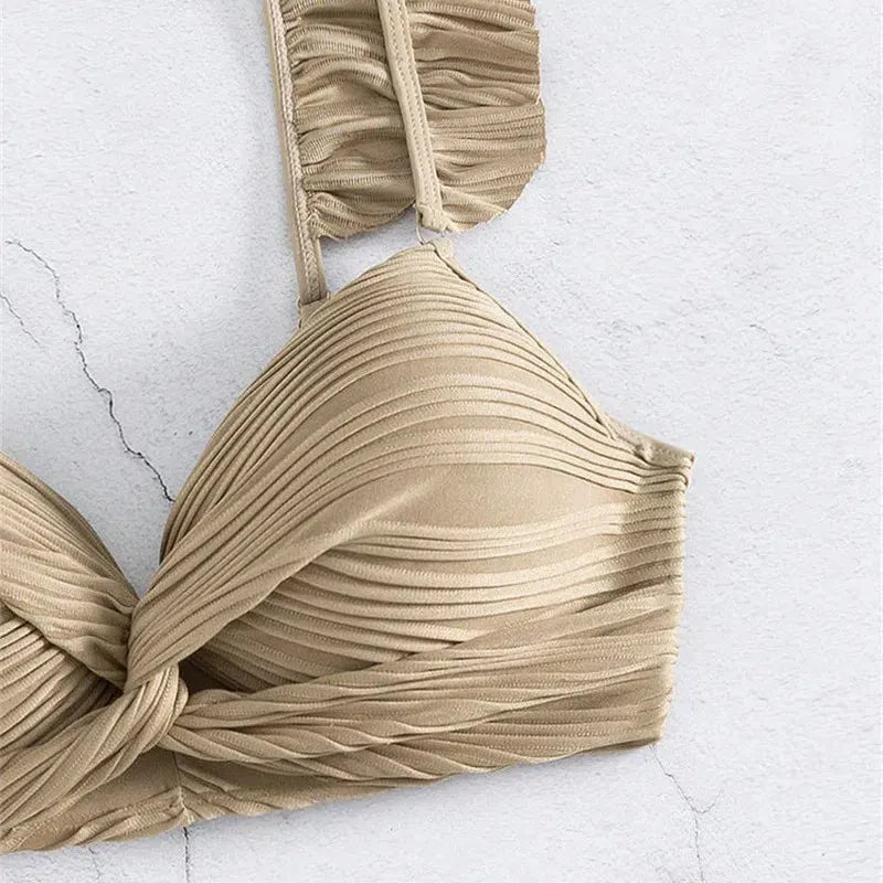 Twisted Bust Ruffled Straps Bikini Set - KAYSMAR