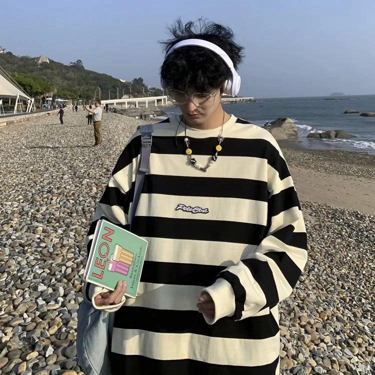 Unisex Embroidered Striped Sweatshirt - KAYSMAR
