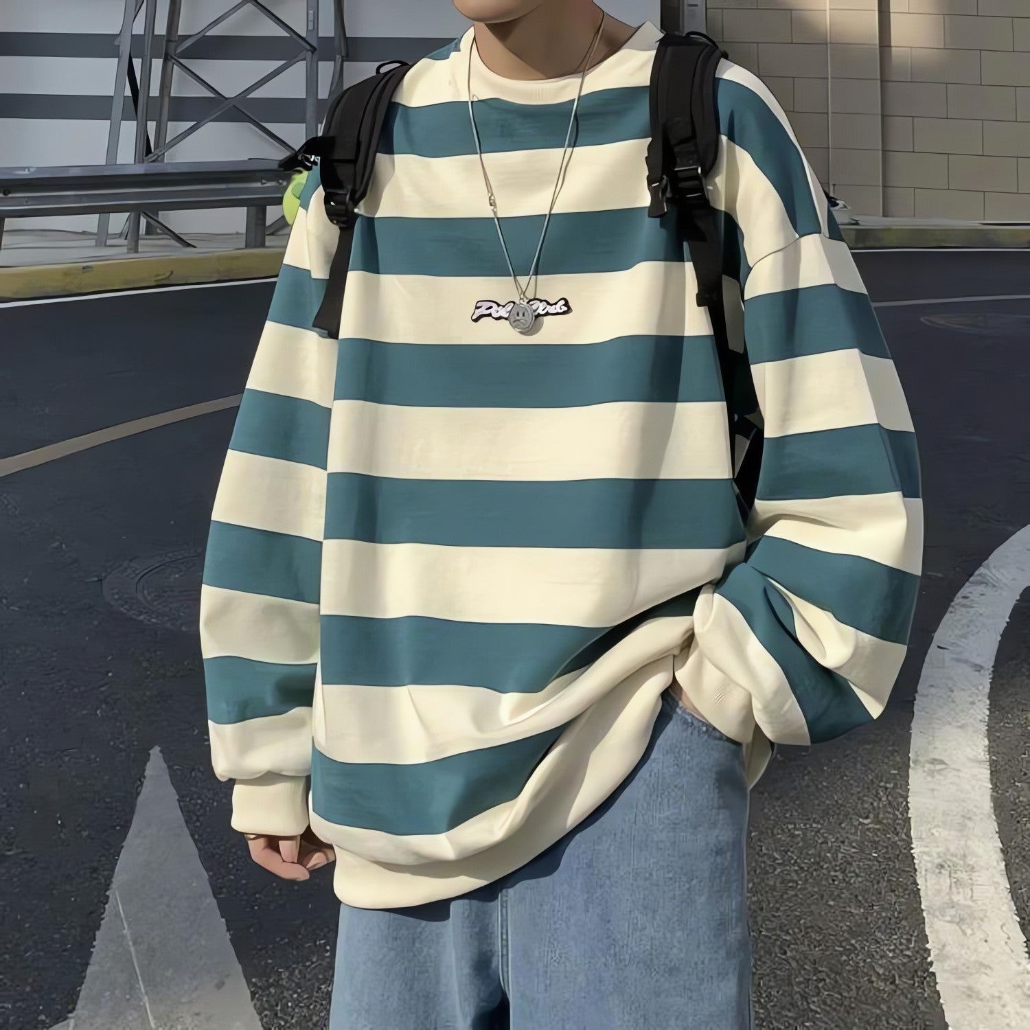 Unisex Embroidered Striped Sweatshirt - KAYSMAR