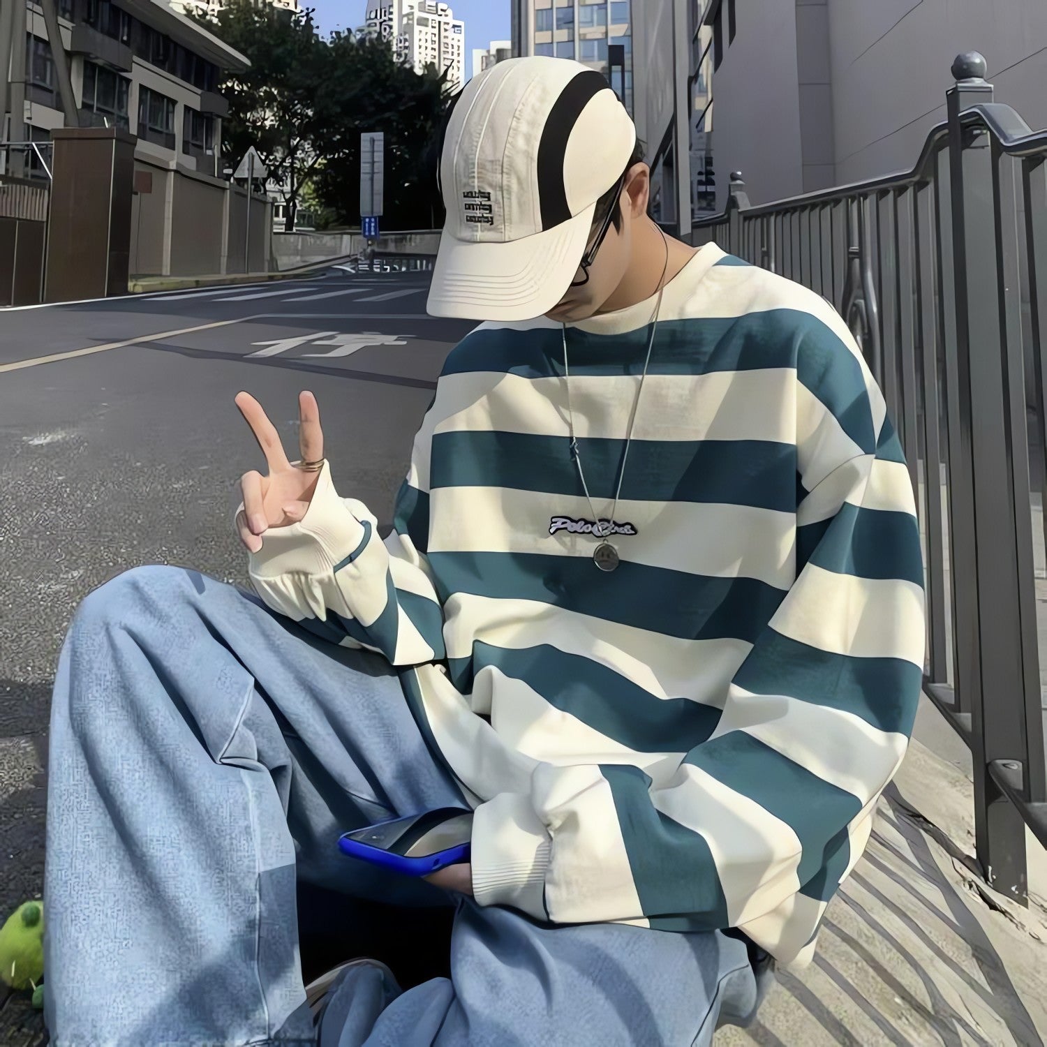 Unisex Embroidered Striped Sweatshirt - KAYSMAR