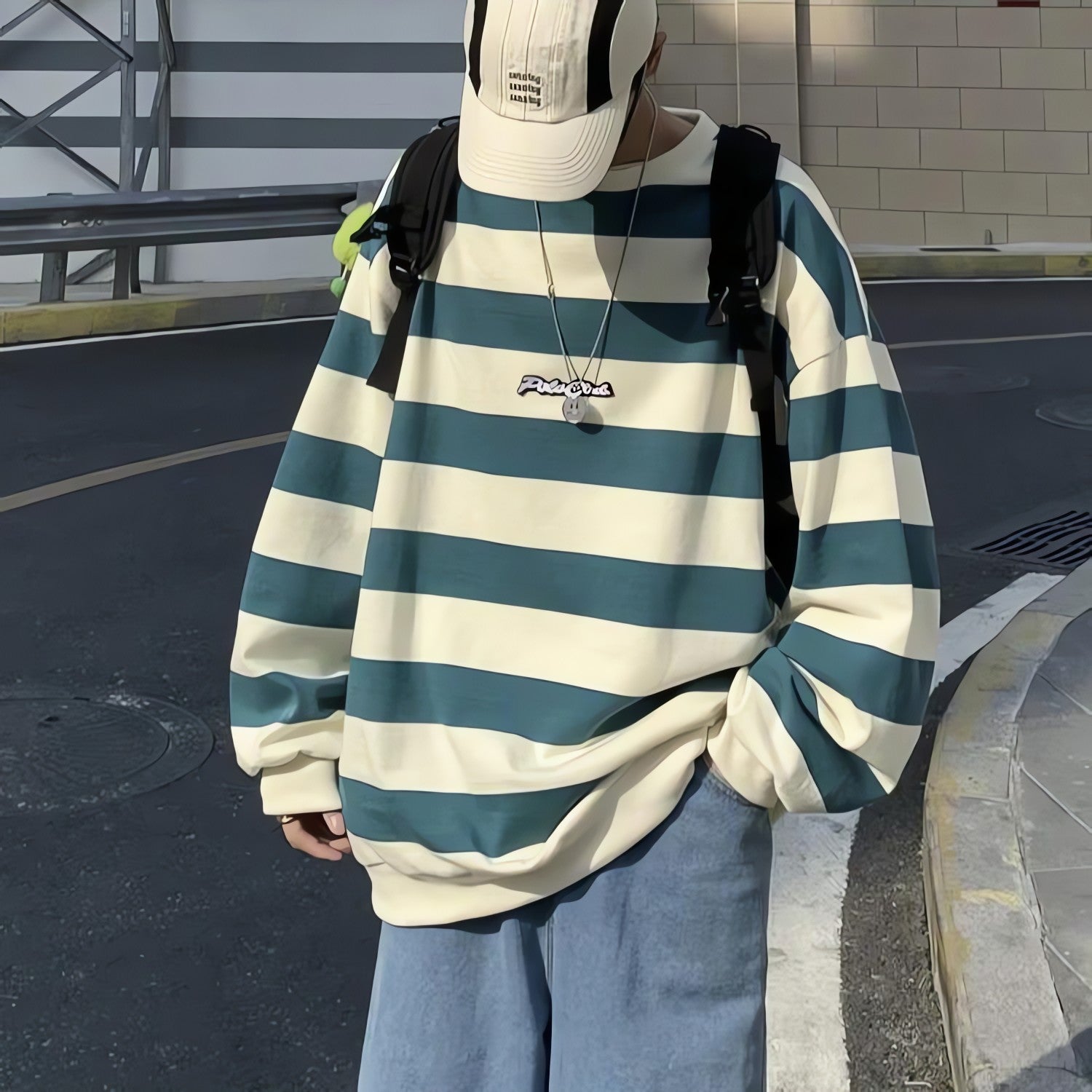 Unisex Embroidered Striped Sweatshirt - KAYSMAR