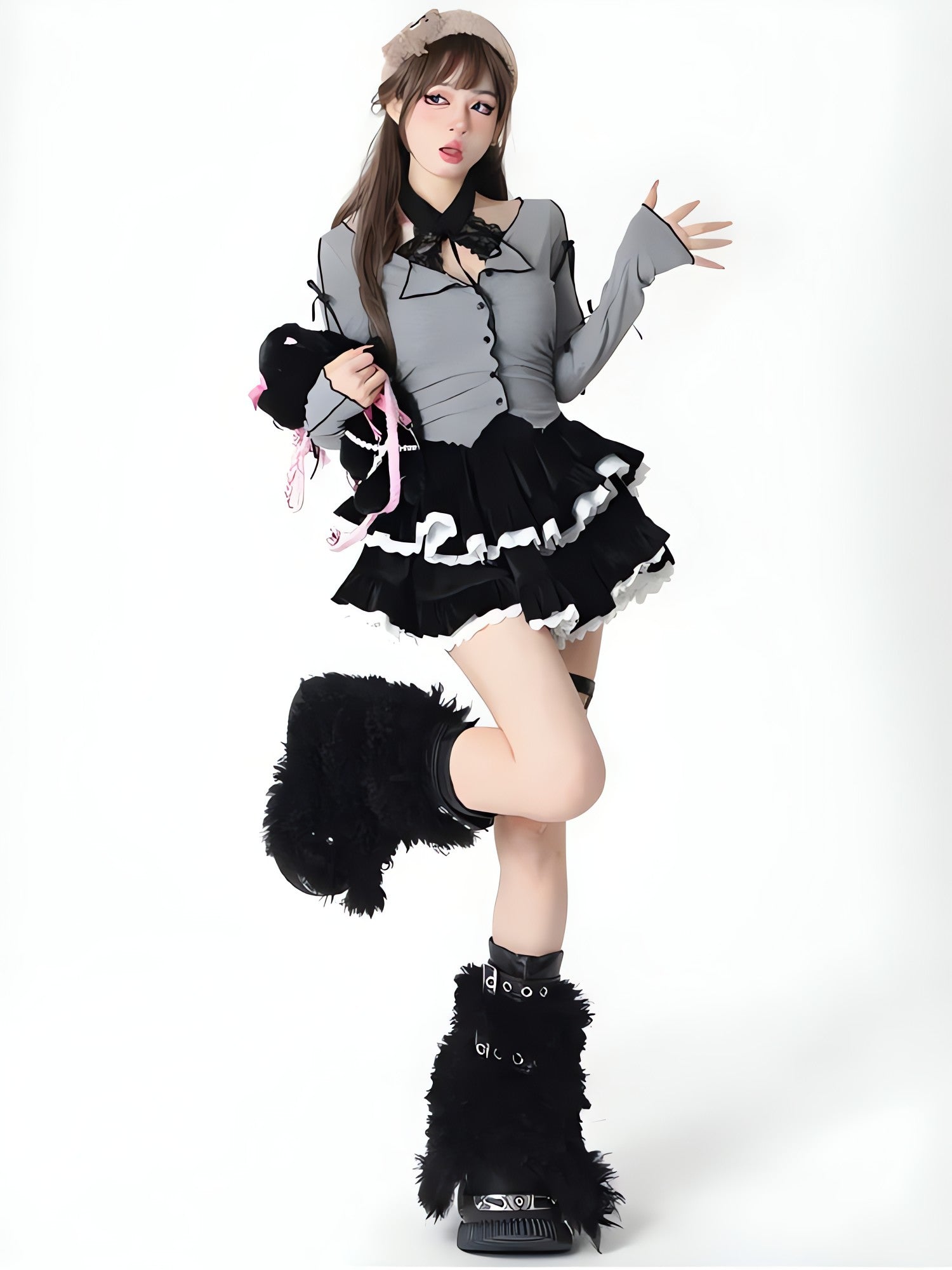 Velvet Ruffle Layered Mini Skirt - KAYSMAR