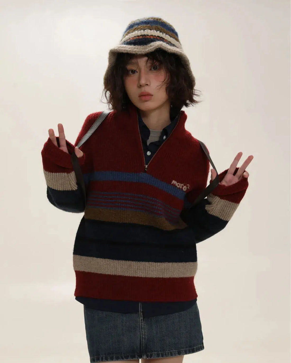 Vintage Aesthetic Knitted Zip Sweater - KAYSMAR