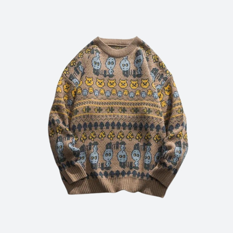 Vintage Animal Figures Knitted Sweater - KAYSMAR