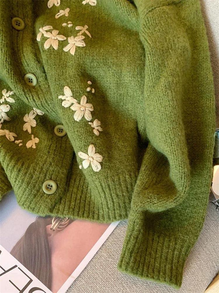 Vintage Daisy Embroidered Knitted Cardigan - KAYSMAR