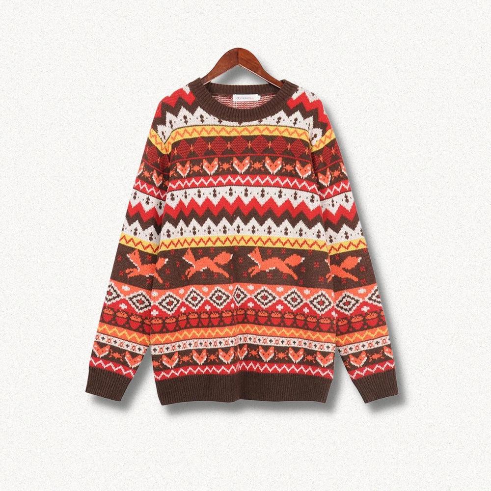 Vintage Fox Embroidered Christmas Sweater - KAYSMAR