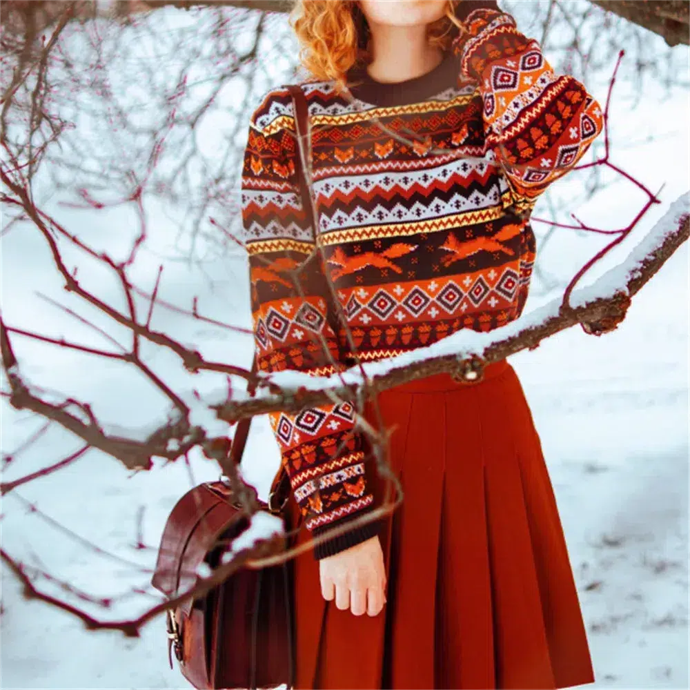 Vintage Fox Embroidered Christmas Sweater - KAYSMAR