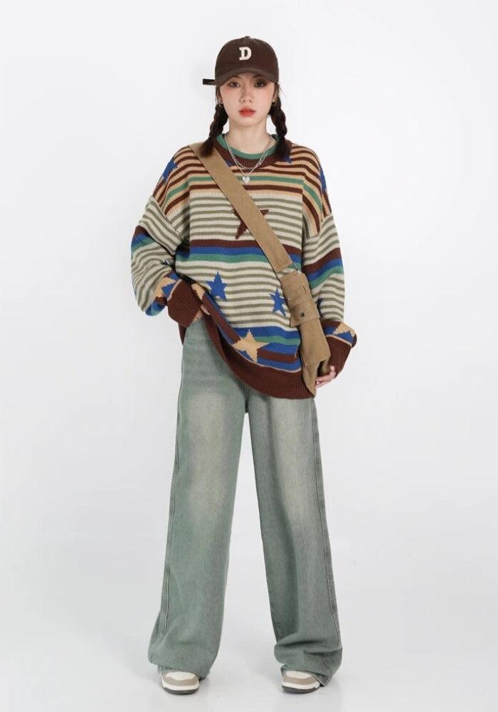 Vintage Star Printed Knit Sweater - KAYSMAR