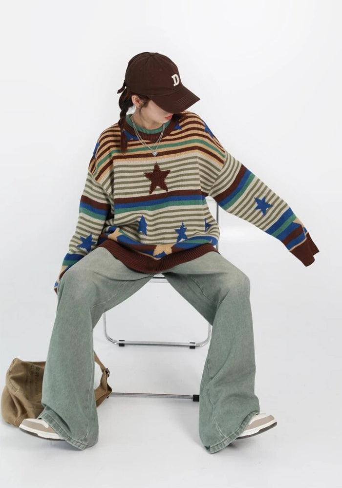 Vintage Star Printed Knit Sweater - KAYSMAR