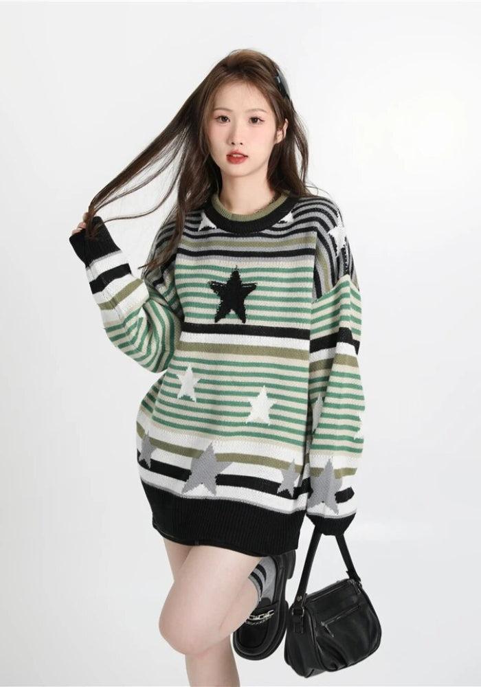 Vintage Star Printed Knit Sweater - KAYSMAR