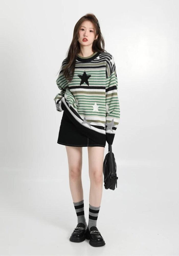 Vintage Star Printed Knit Sweater - KAYSMAR
