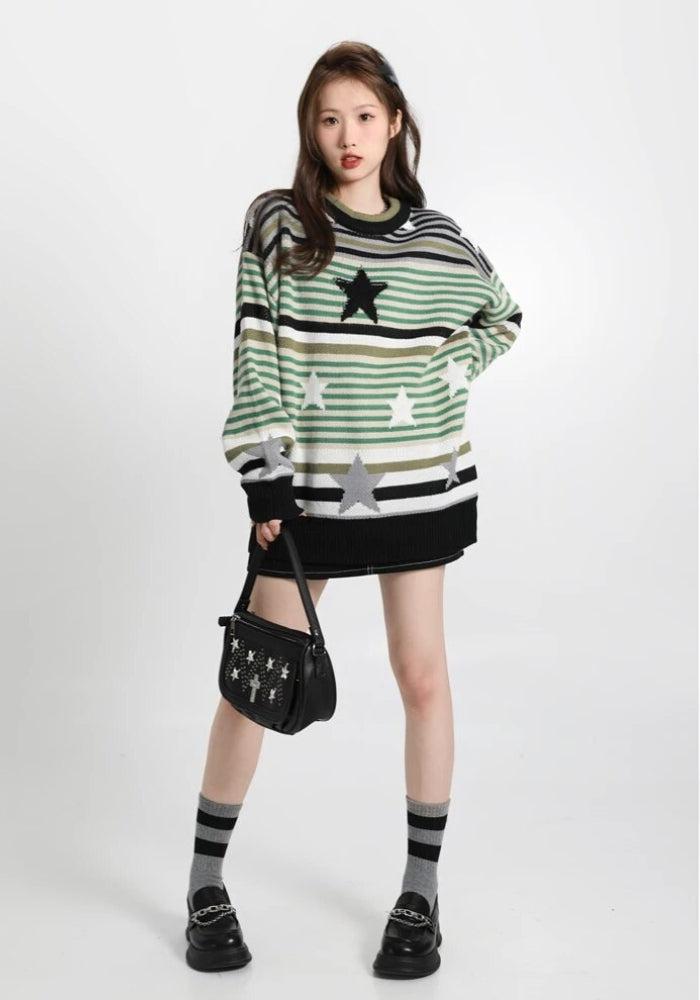 Vintage Star Printed Knit Sweater - KAYSMAR