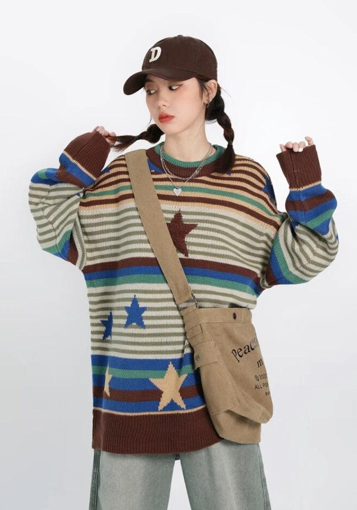Vintage Star Printed Knit Sweater - KAYSMAR