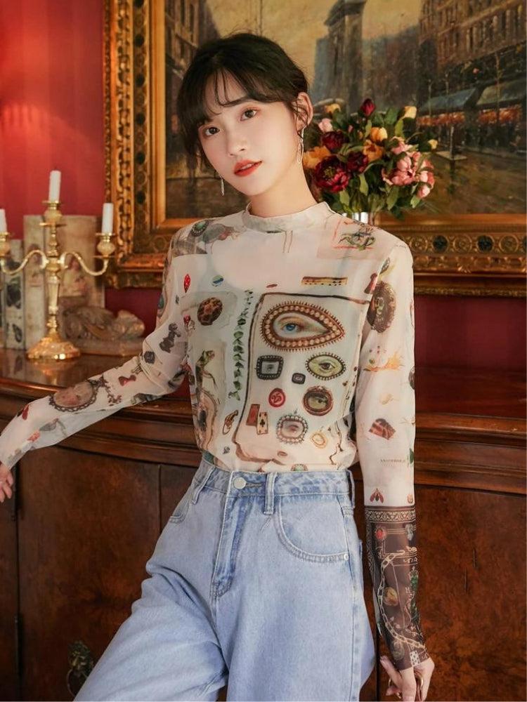 Vintage Symbols Sheer Top - KAYSMAR