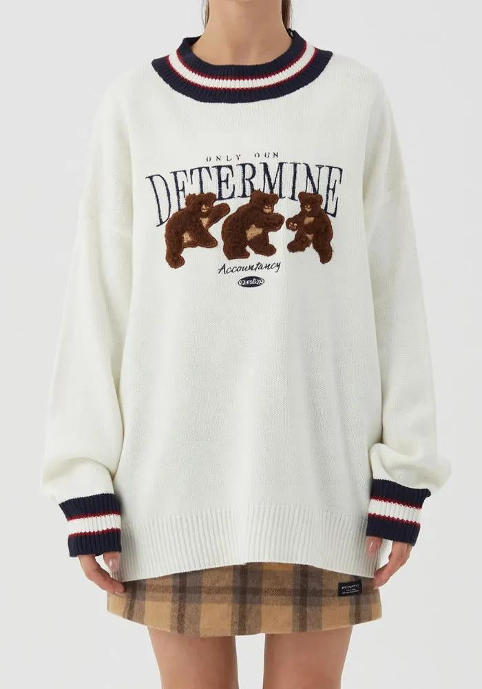 Vintage Teddy Embroidered Knitted Sweater - KAYSMAR