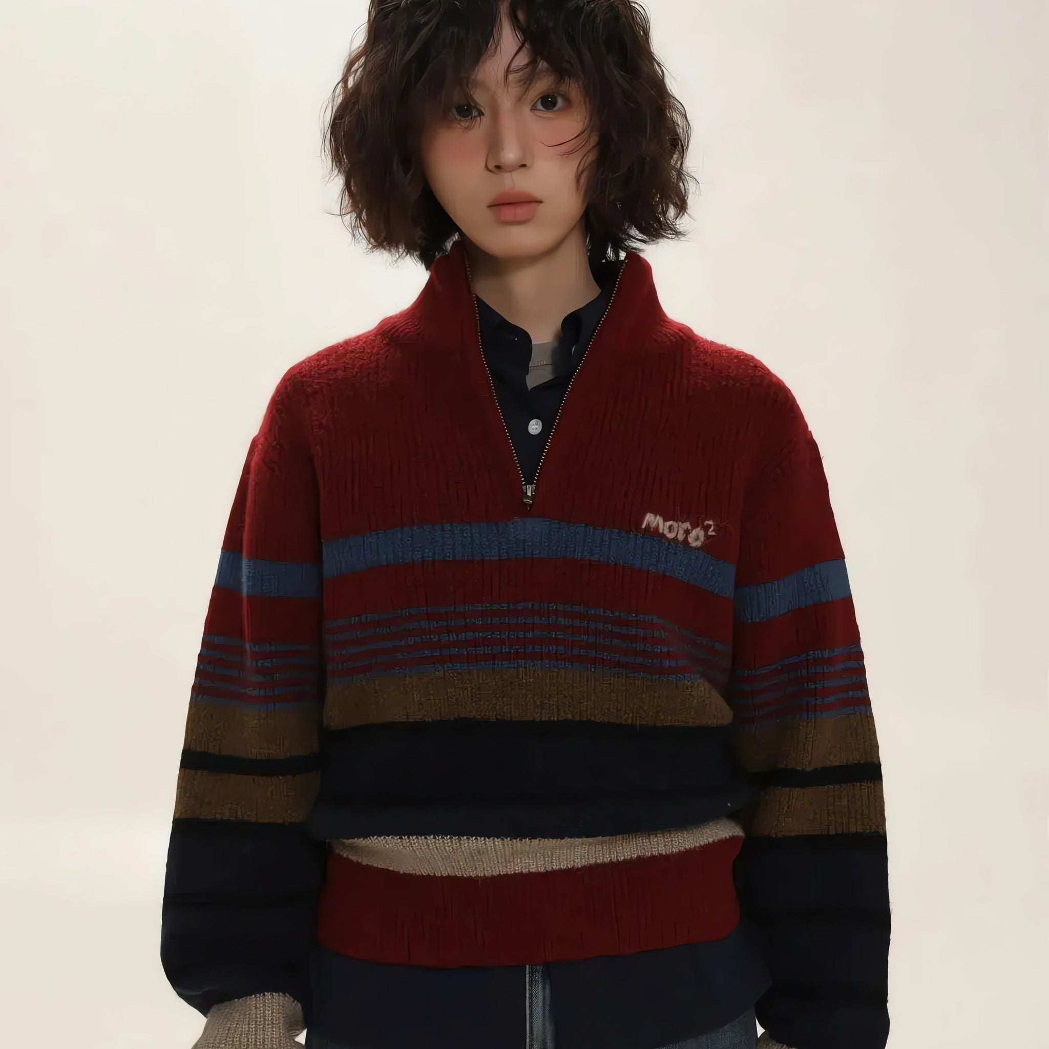 Vintage Aesthetic Knitted Zip Sweater - KAYSMAR