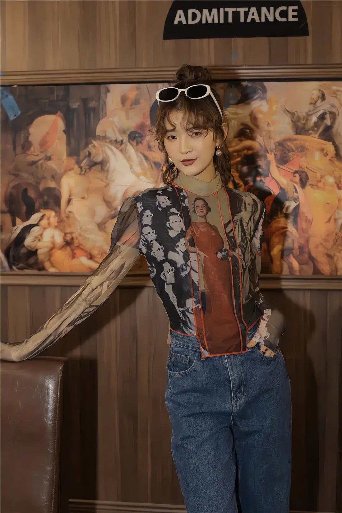 Vintage Asymmetric Patch Mesh Top - KAYSMAR