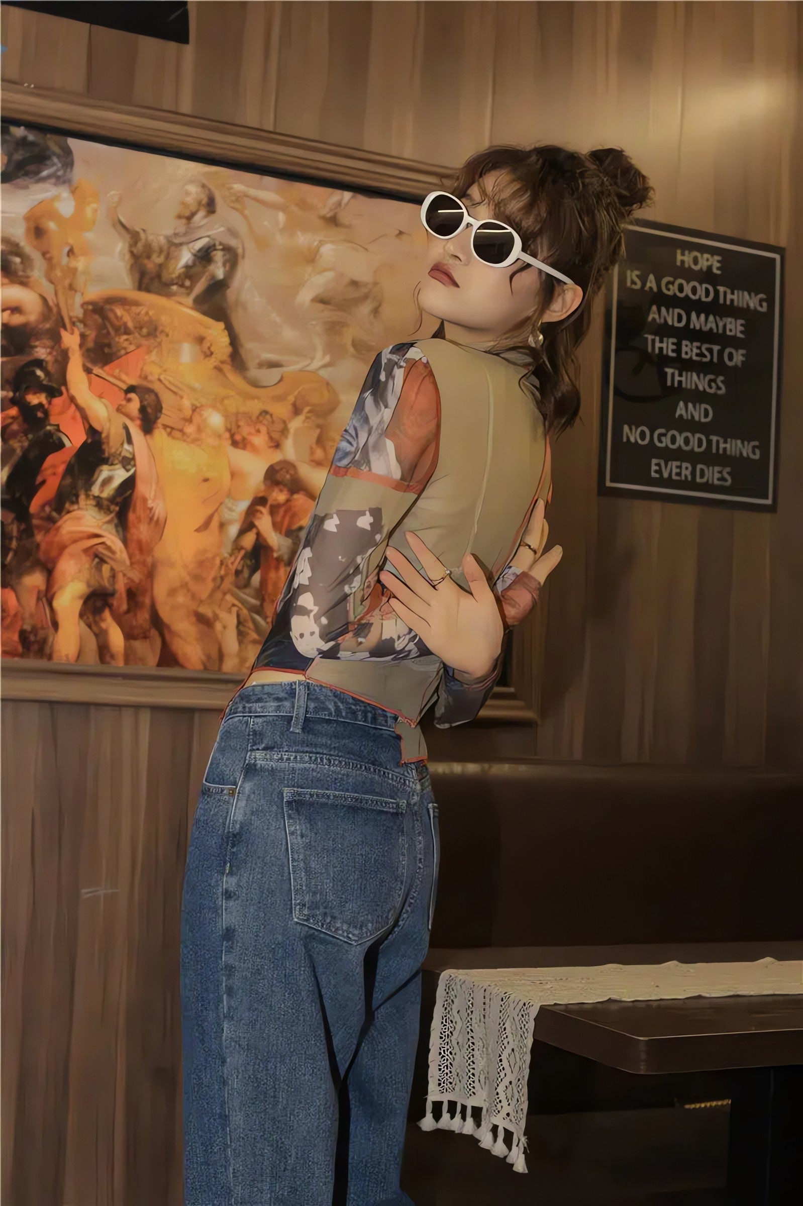 Vintage Asymmetric Patch Mesh Top - KAYSMAR