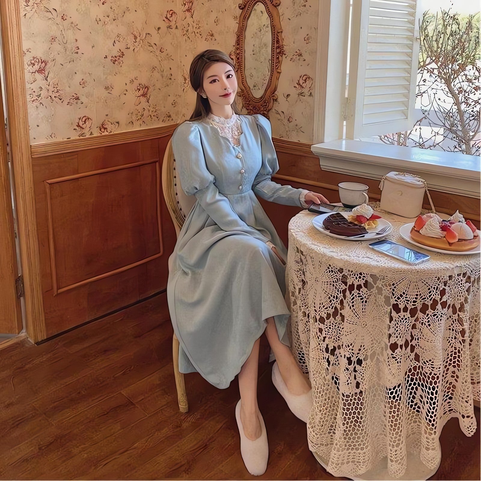 Vintage Balloon Sleeve Maxi Dress - KAYSMAR