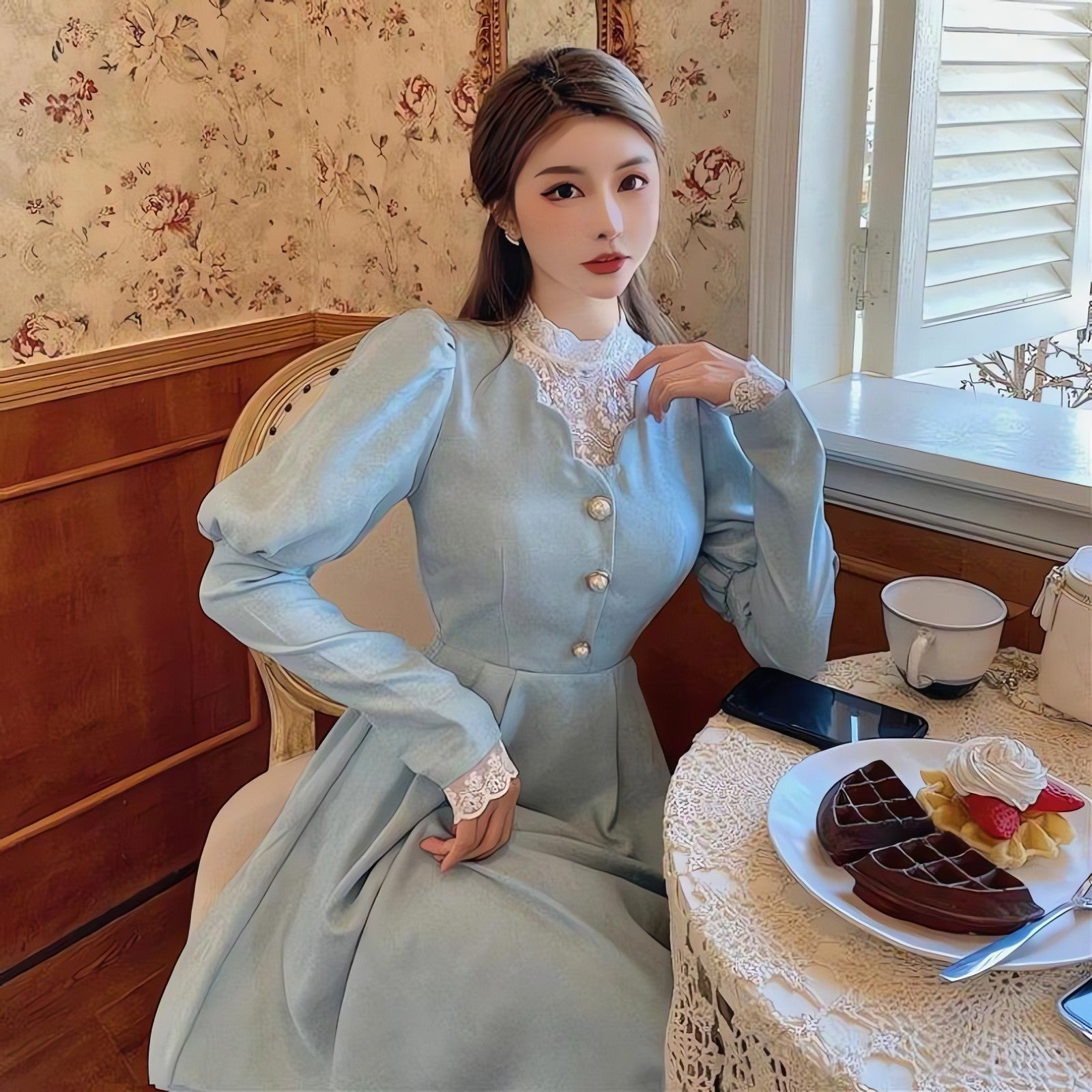 Vintage Balloon Sleeve Maxi Dress - KAYSMAR