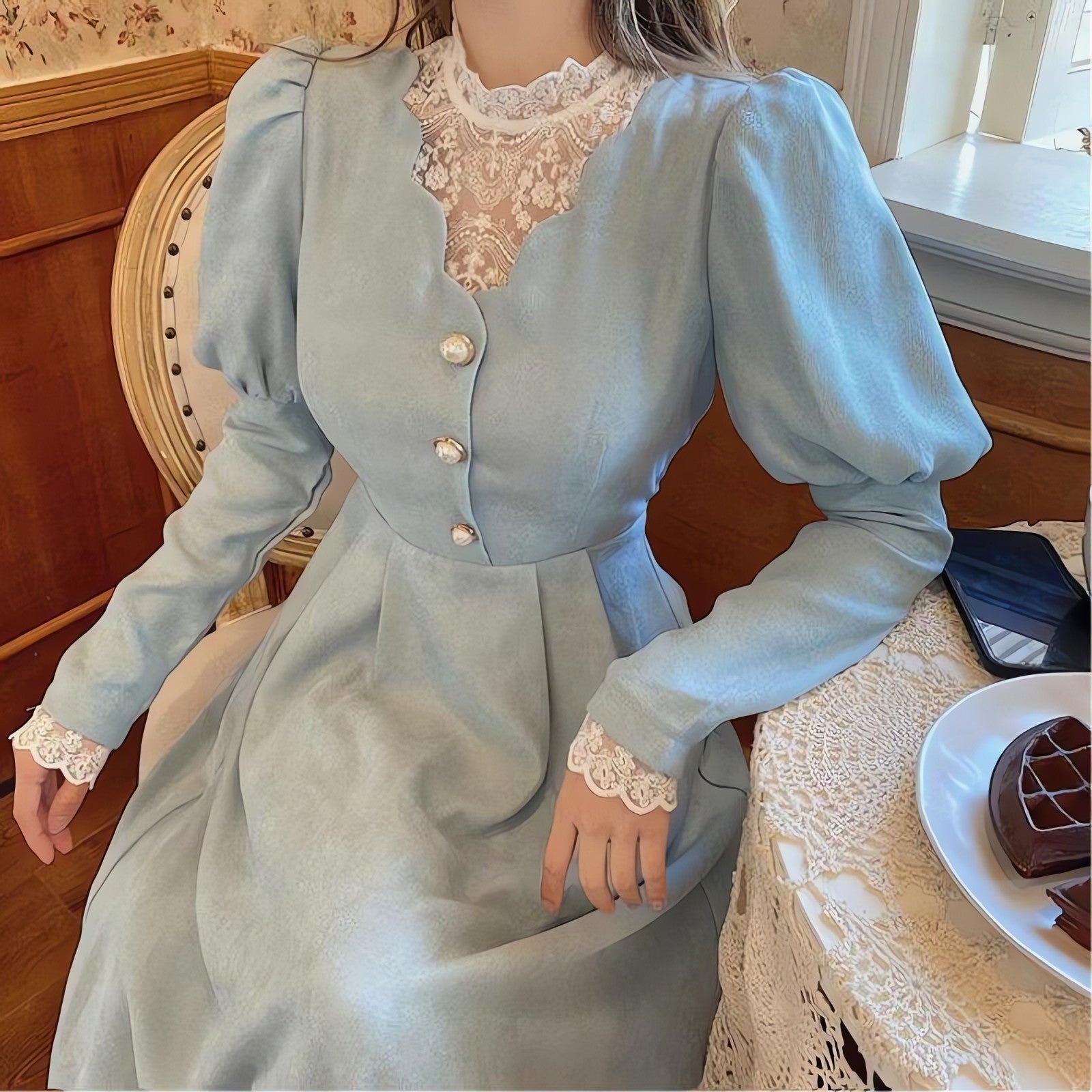 Vintage Balloon Sleeve Maxi Dress - KAYSMAR