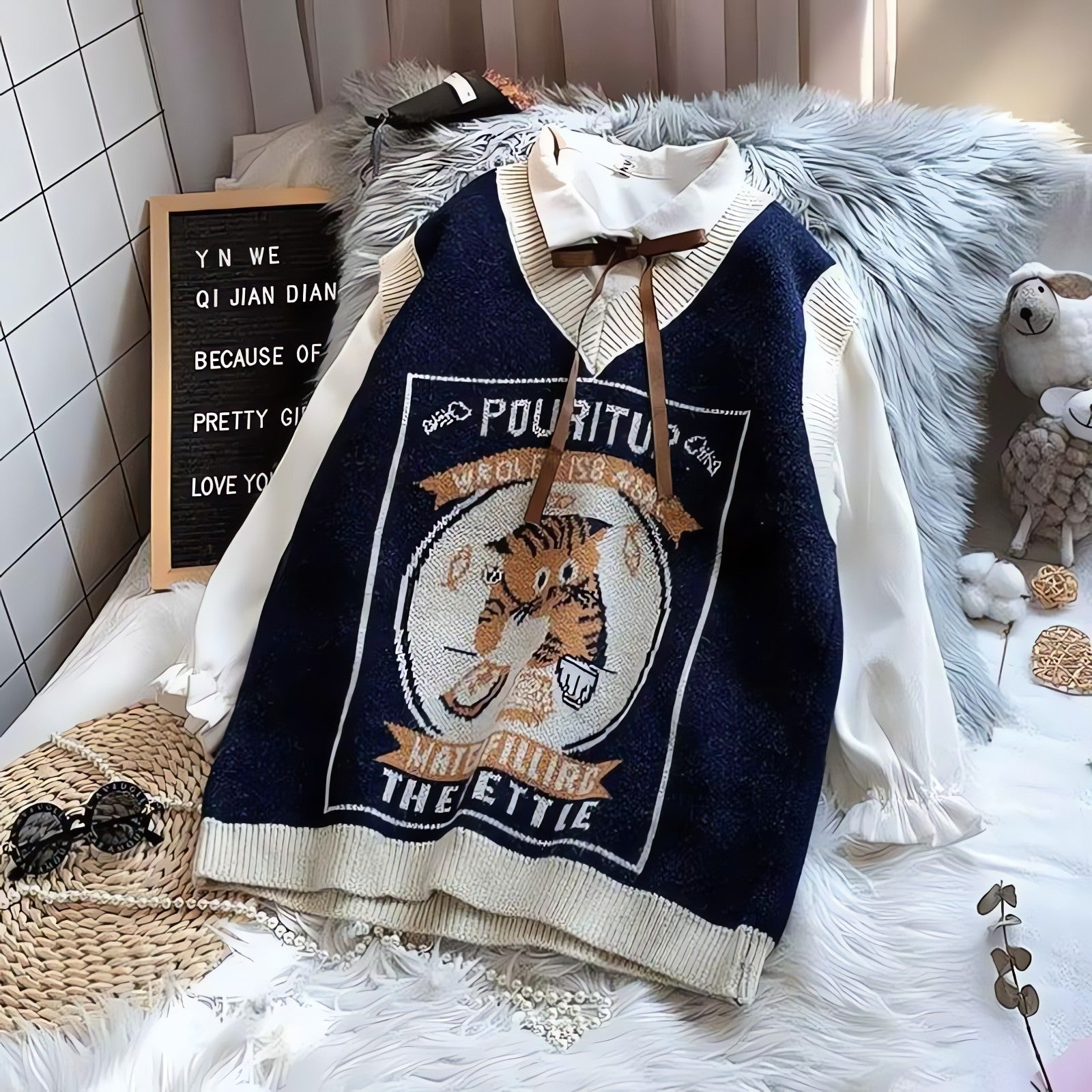 Vintage Cat Sweater Vest - KAYSMAR