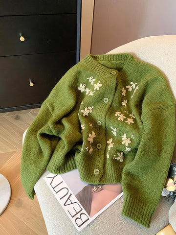 Vintage Daisy Embroidered Knitted Cardigan - KAYSMAR