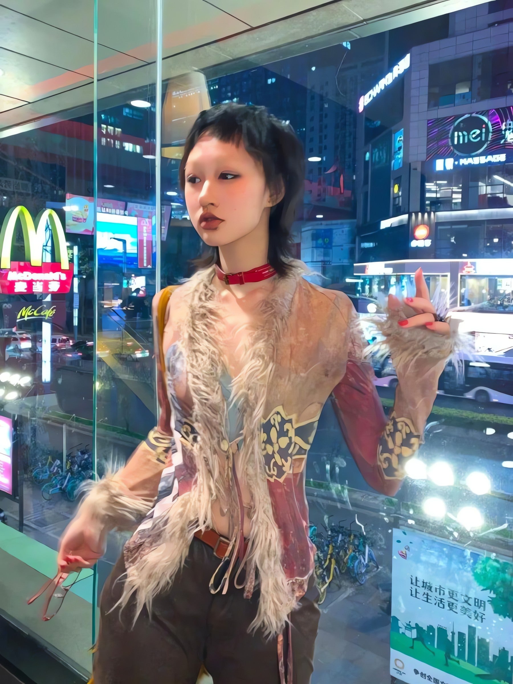 Vintage Faux Fur Tie Front Top - KAYSMAR