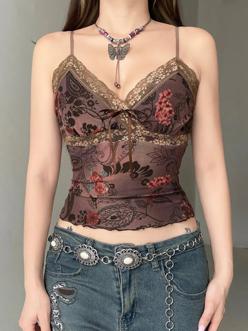 Vintage Floral Lace Trim Top - KAYSMAR