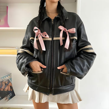 Vintage Grunge Biker Zip-Up Faux Leather Jacket - KAYSMAR