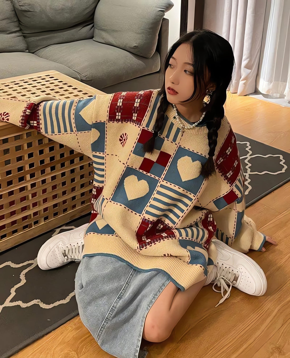 Vintage Heart Pattern Sweater - KAYSMAR