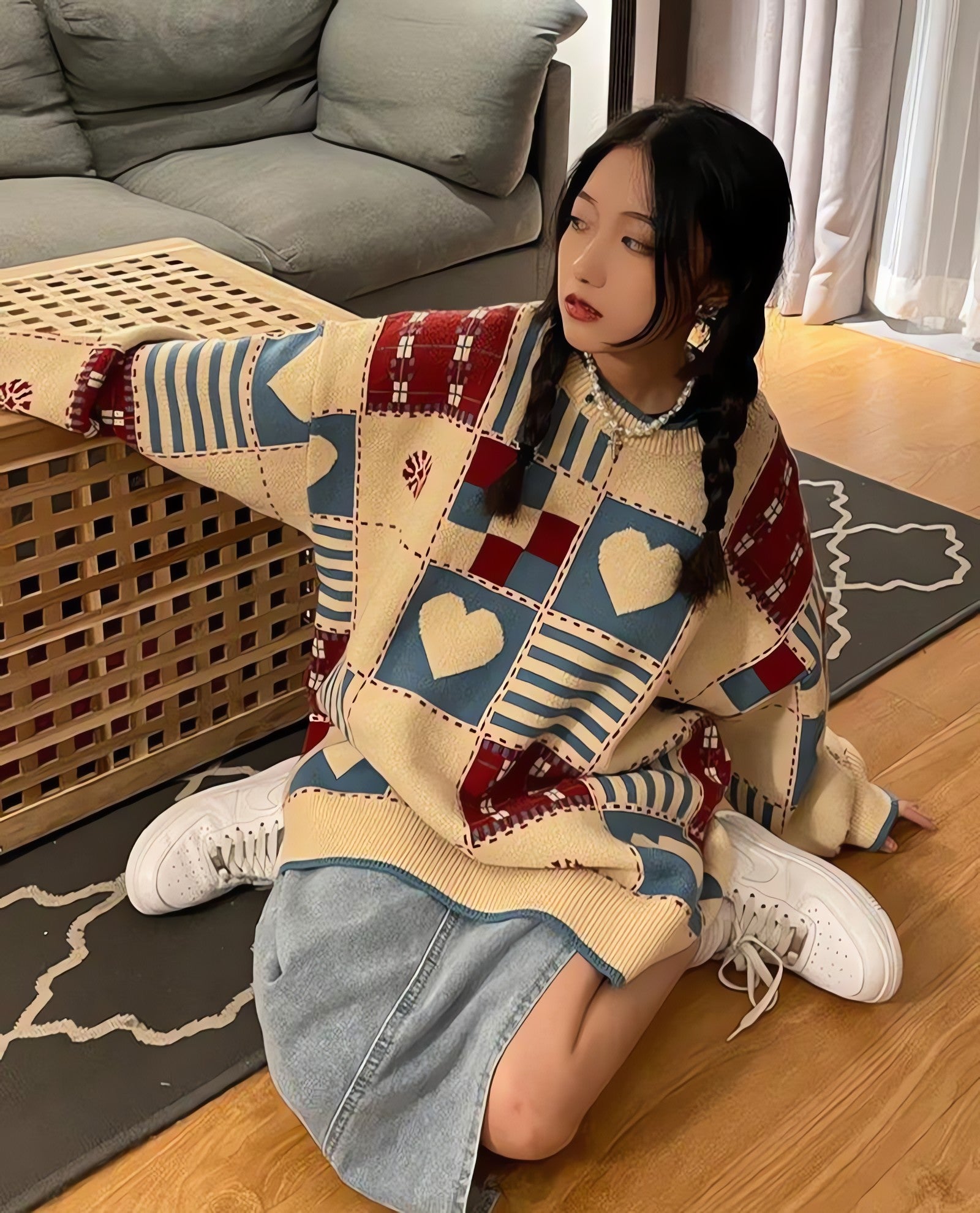 Vintage Heart Pattern Sweater - KAYSMAR