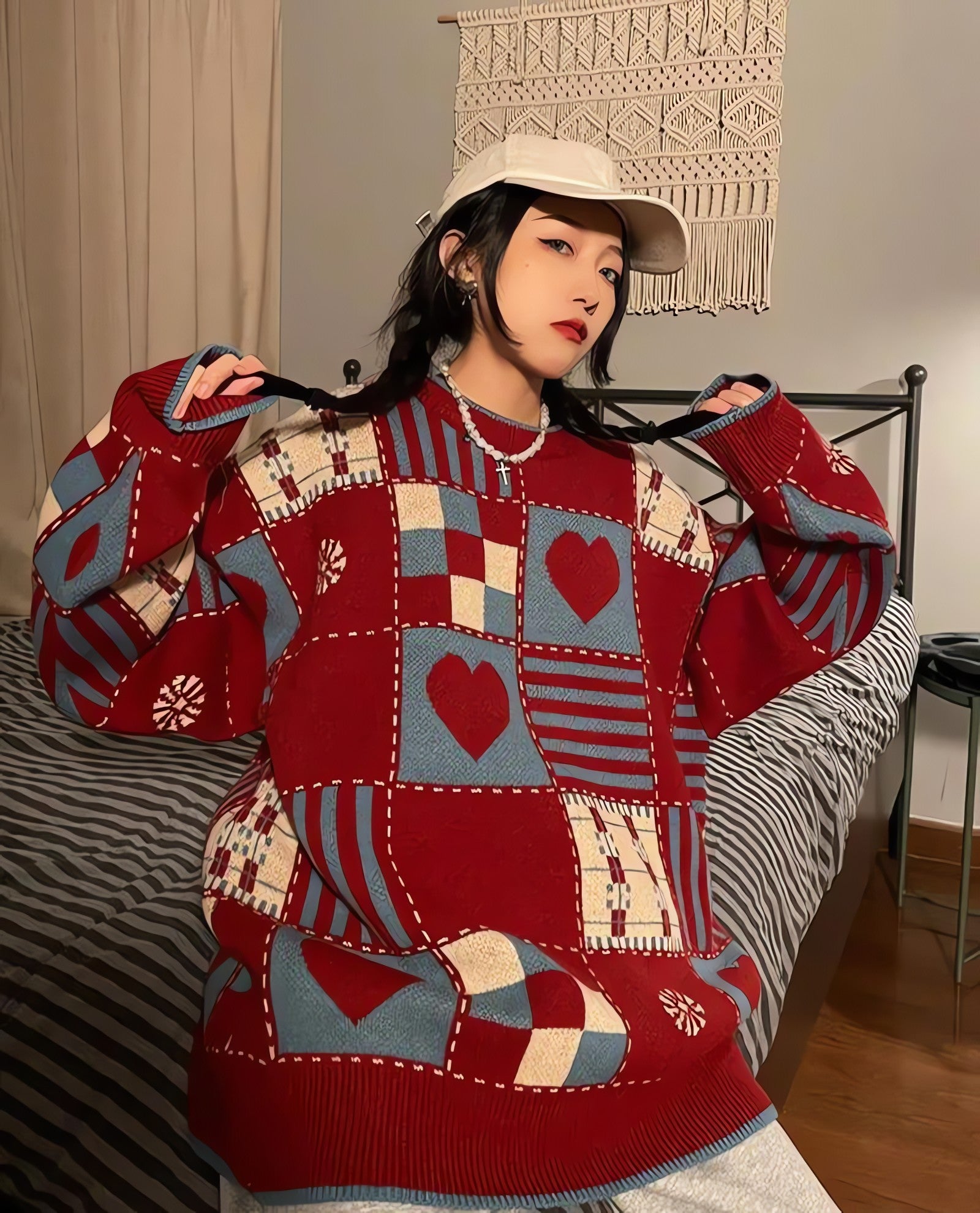 Vintage Heart Pattern Sweater - KAYSMAR