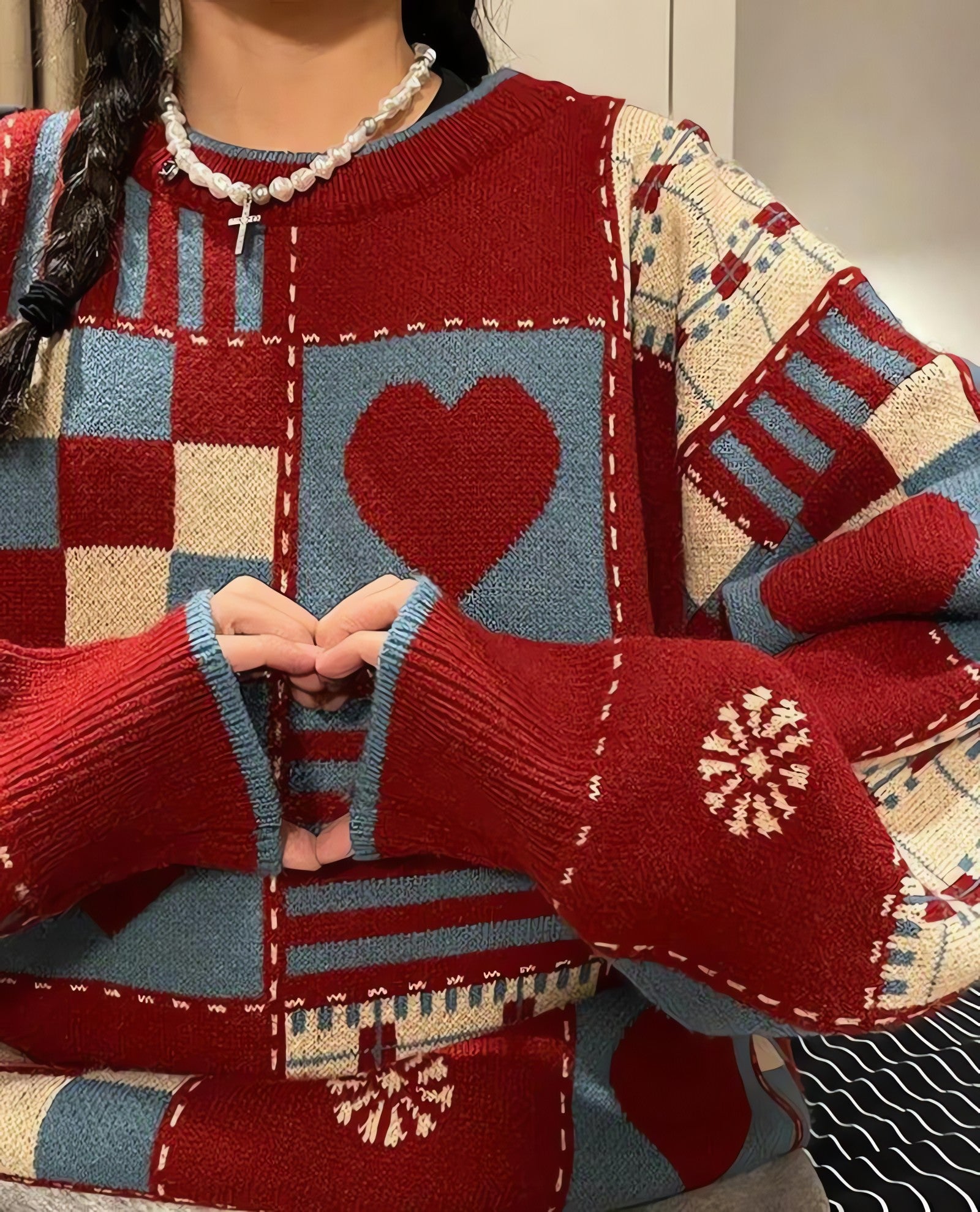 Vintage Heart Pattern Sweater - KAYSMAR