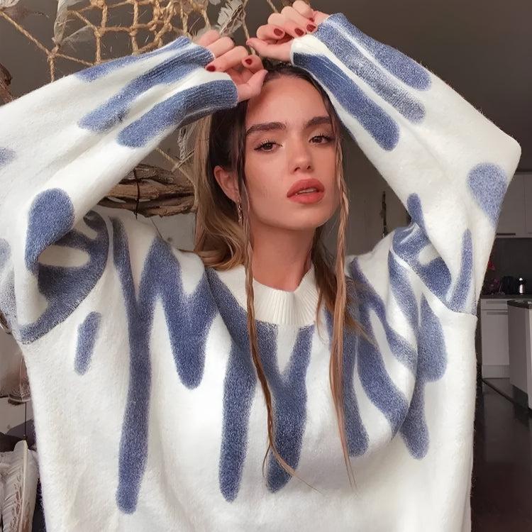 Wavy Line Design Knitted Sweater - KAYSMAR