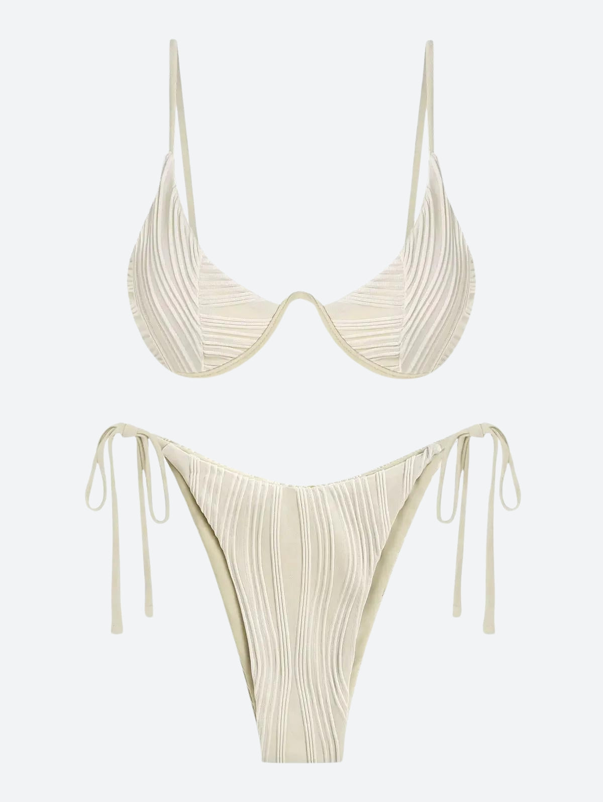 Wavy Striped Wired Cup Bikini Set - KAYSMAR