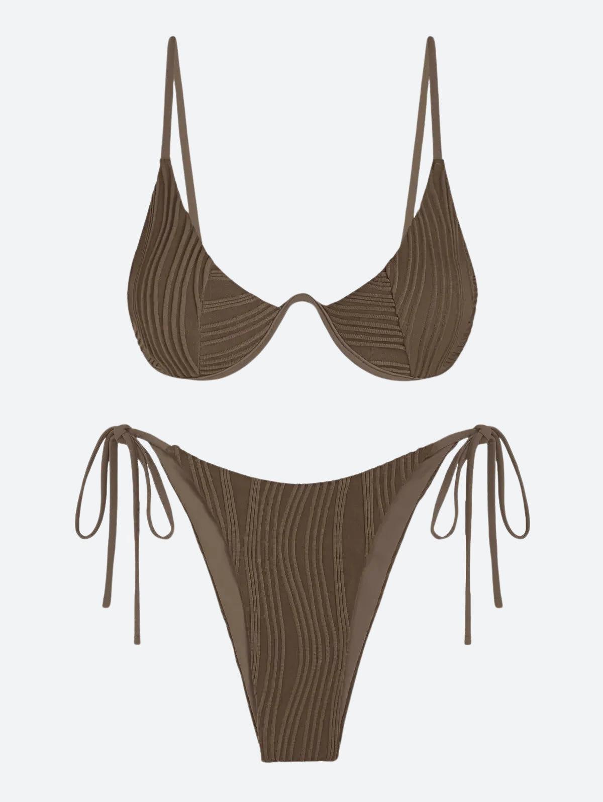 Wavy Striped Wired Cup Bikini Set - KAYSMAR
