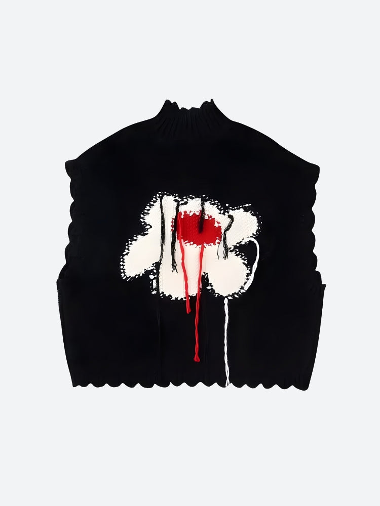 Weirdcore Flower Embroidered Knitted Sweater Vest - KAYSMAR