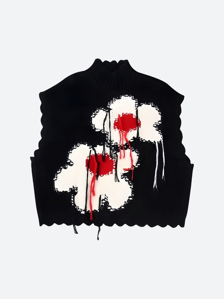 Weirdcore Flower Embroidered Knitted Sweater Vest - KAYSMAR