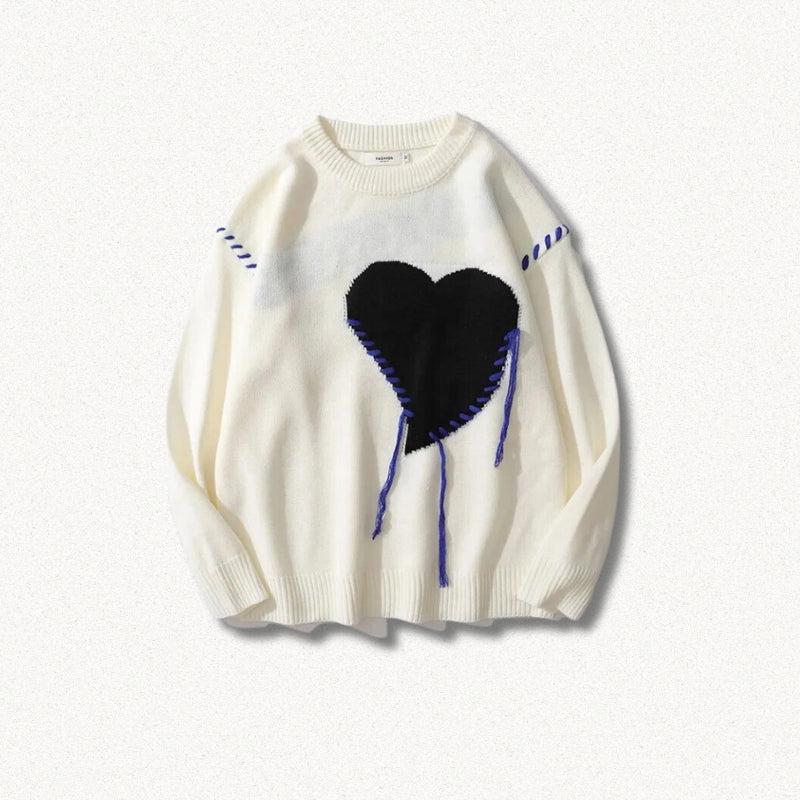 Weirdcore Heart Embroidered Sweater - KAYSMAR