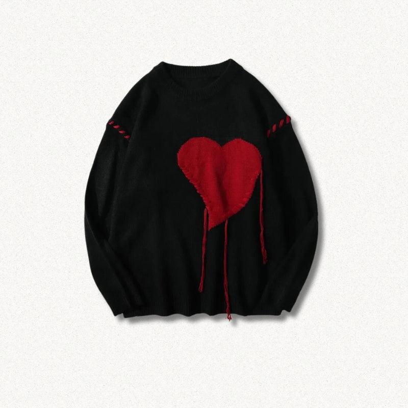 Weirdcore Heart Embroidered Sweater - KAYSMAR