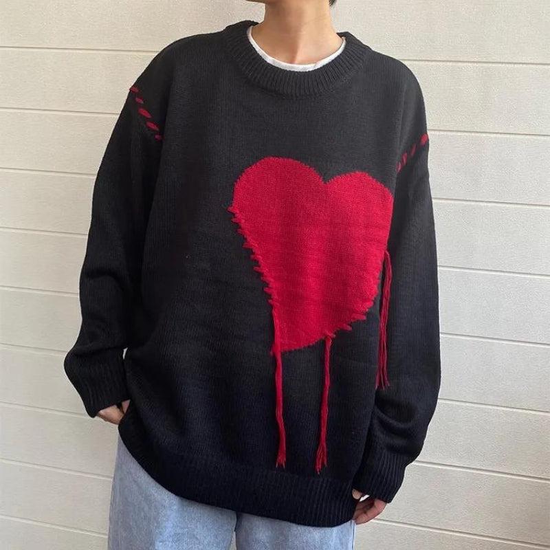Weirdcore Heart Embroidered Sweater - KAYSMAR