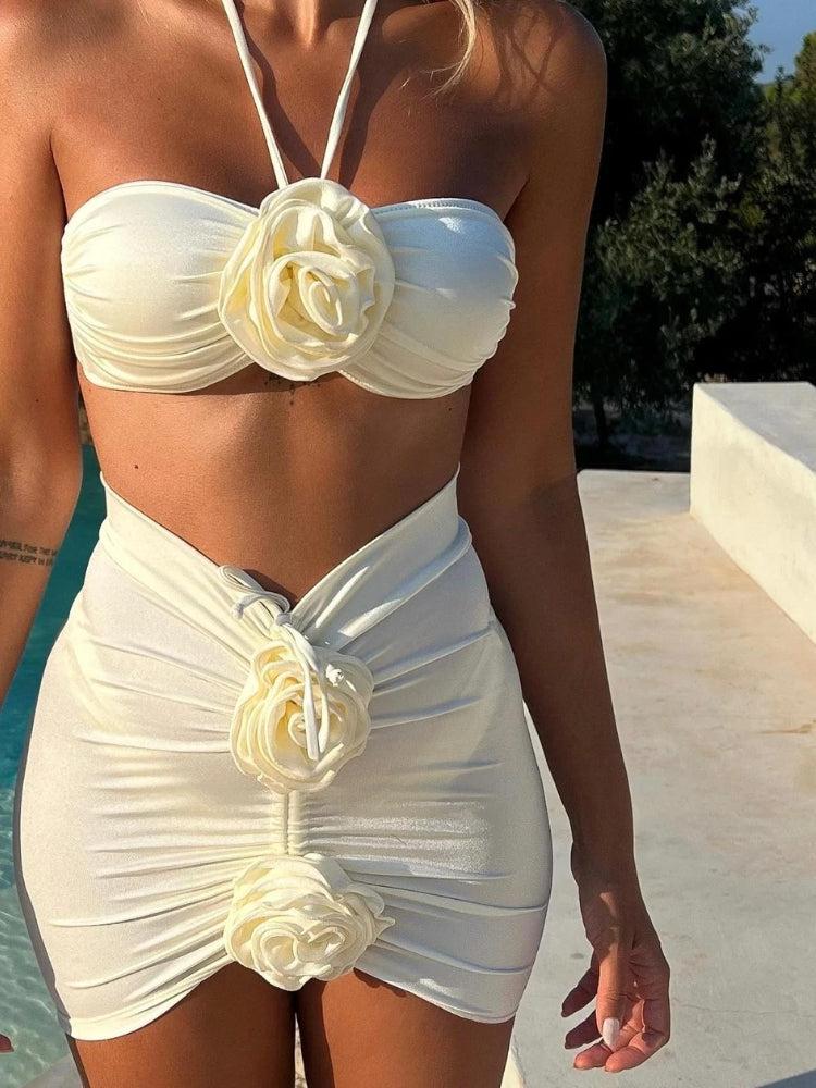 White Rose Three Piece Bikini Set - KAYSMAR
