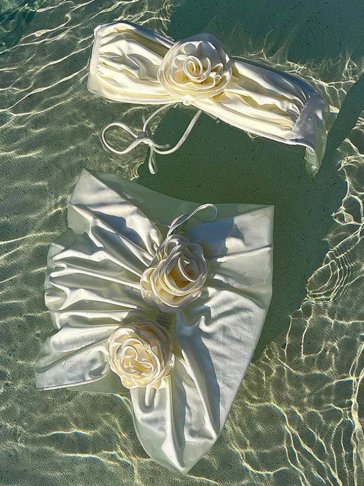 White Rose Three Piece Bikini Set - KAYSMAR